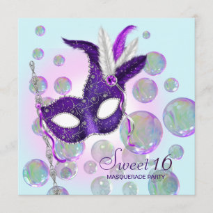 Teal Blauwe Paarse Bellen Sweet Sixteen Maskerade Kaart