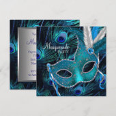 Teal Blauwe Pauw Masker Maskerade Feest Kaart (Voorkant / Achterkant)