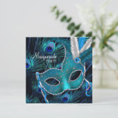 Teal Blauwe Pauw Masker Maskerade Feest Kaart (Staand voorkant)