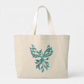 Teal Blauwe Phoenix Rijst Grote Tote Bag (Achterkant)