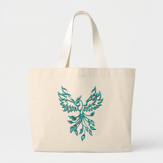 Teal Blauwe Phoenix Rijst Grote Tote Bag (Voorkant)