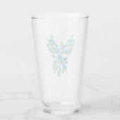 Teal Blauwe Phoenix Rijst op Zilver Glas (Achterkant)