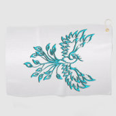 Teal Blauwe Phoenix Rijst op Zilver Golfhanddoek (Horizontaal)