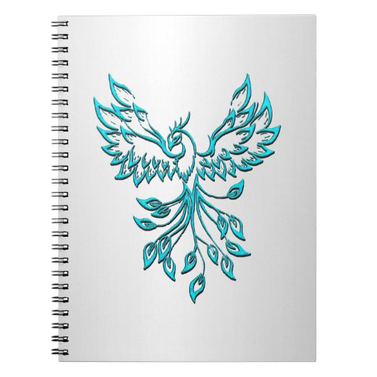 Teal Blauwe Phoenix Rijst op Zilver Notitieboek (Voorkant)