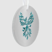 Teal Blauwe Phoenix Rijst op Zilver Ornament (voorkant)