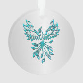 Teal Blauwe Phoenix Rijst op Zilver Ornament (achterkant)