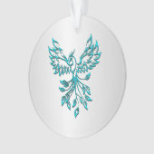 Teal Blauwe Phoenix Rijst op Zilver Ornament (voorkant)
