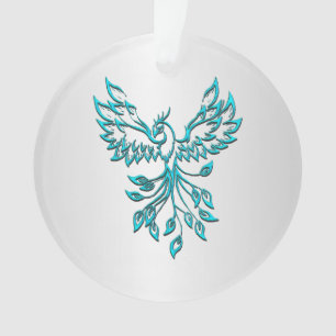 Teal Blauwe Phoenix Rijst op Zilver Ornament