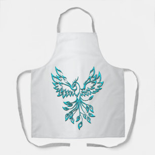 Teal Blauwe Phoenix Rijst op Zilver Schort