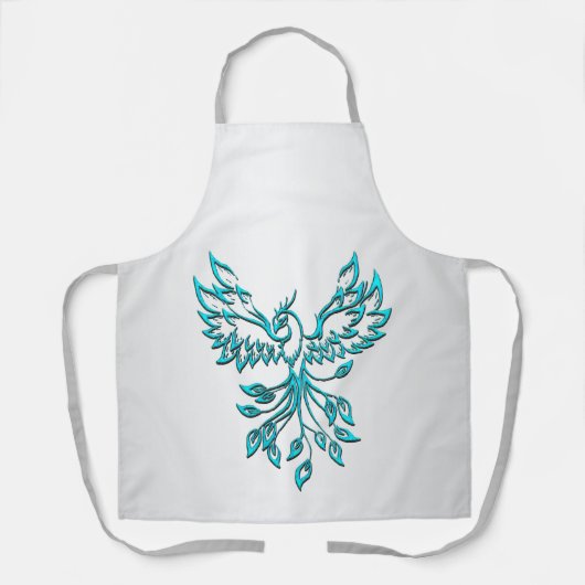 Teal Blauwe Phoenix Rijst op Zilver Schort (Voorkant)