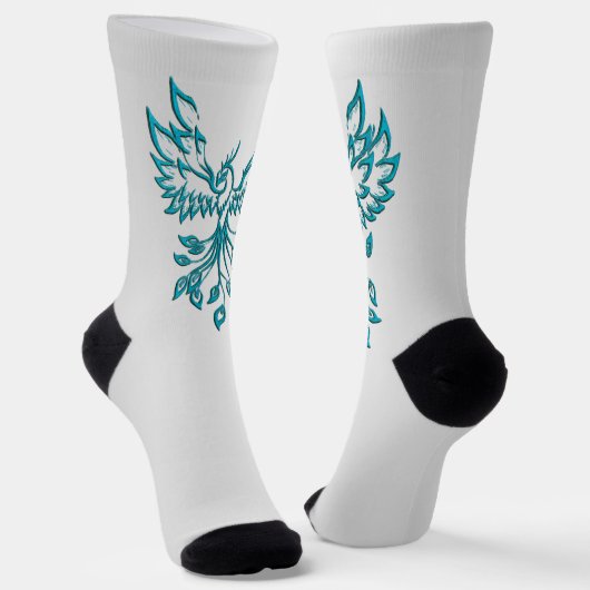 Teal Blauwe Phoenix Rijst op Zilver Sokken (Gebogen)