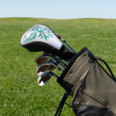 Teal Blauwe Phoenix Rijst op Zilveren Monogram Golfheadcover (Insitu)