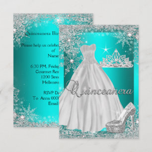 Teal Blauwe Quinceanera 15e Verjaardagsfeestje Kaart