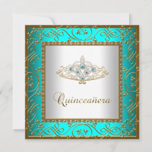Teal Blauwe Quinceanera Gouden Tiara Kaart