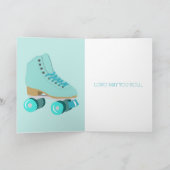 Teal Blauwe Retro Quad Roller Skate Gelukkige Verj Kaart (Binnen)