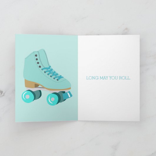 Teal Blauwe Retro Quad Roller Skate Gelukkige Verj Kaart (Binnen)