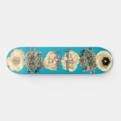 Teal Blauwe Sepia Bloem Skateboard (Horizontaal)