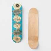 Teal Blauwe Sepia Bloem Skateboard (Voorkant)