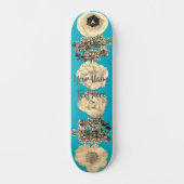 Teal Blauwe Sepia Bloem Skateboard (Voorkant)