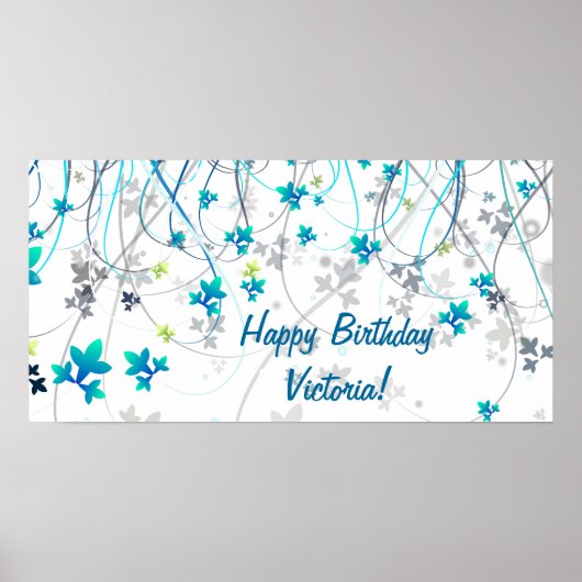 Teal blauwe slingers verjaardagsfeest banner poster (Voorkant)