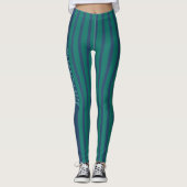 Teal & Blauwe Streep Leggings met Aangepaste Tekst (Voorkant)