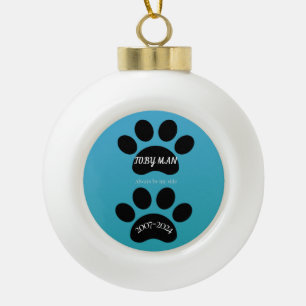Teal Blauwe Verlopende Pootafdruk Herdenking Keramische Bal Ornament