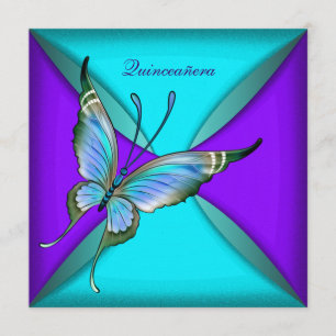 Teal Blauwe Vlinder Quinceanera 15e Verjaardag Kaart