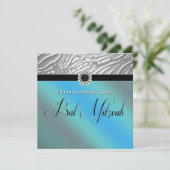 Teal Blauwe Zebra Bat Mitzvah Kaart (Staand voorkant)