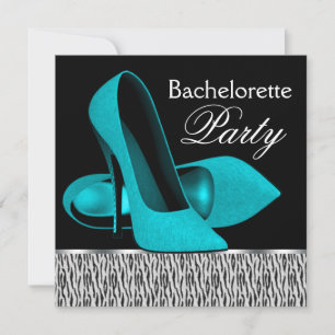 Teal Blauwe Zebra Hakken Bachelorette Feestje Kaart