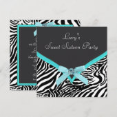 Teal blauwe zebra verjaardagsfeestje kaart (Voorkant / Achterkant)