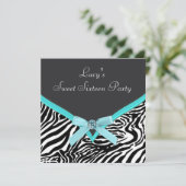Teal blauwe zebra verjaardagsfeestje kaart (Staand voorkant)