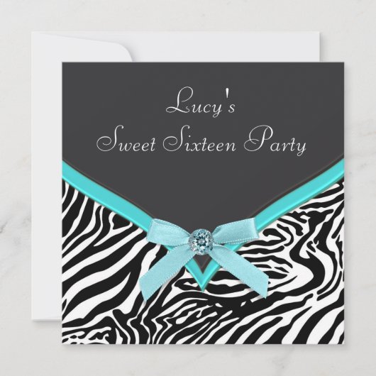 Teal blauwe zebra verjaardagsfeestje kaart (Voorkant)