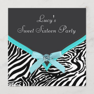 Teal blauwe zebra verjaardagsfeestje kaart