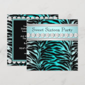 Teal blauwe zebra verjaardagsfeestje kaart (Voorkant / Achterkant)