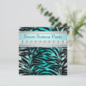 Teal blauwe zebra verjaardagsfeestje kaart (Staand voorkant)