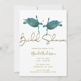 Teal Blauwe Zeeschildpadden Gouden Bruiloftsbrunch Kaart