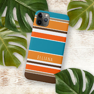 Teal Blauwe Zomer Oranje Oker Gele Witte Strepen iPhone 16 Pro Max Hoesje