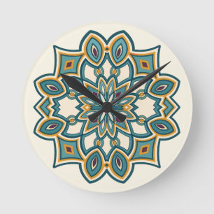 Teal Bloem Mandala Ronde Klok