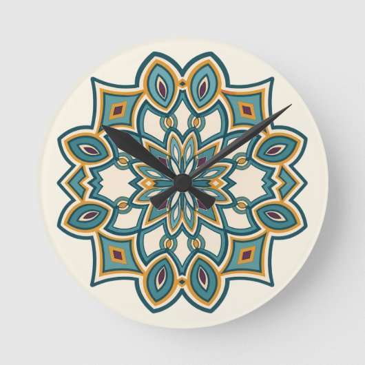 Teal Bloem Mandala Ronde Klok (Voorkant)