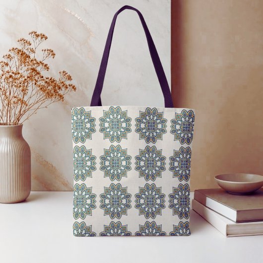 Teal Bloem Mandala Tote Bag