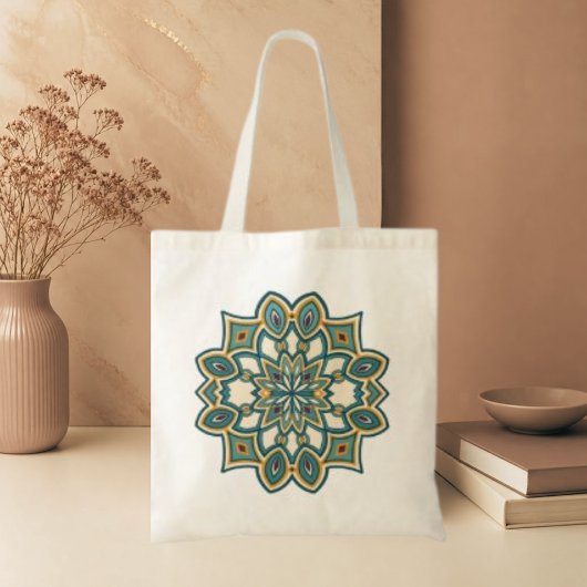 Teal Bloem Mandala Tote Bag