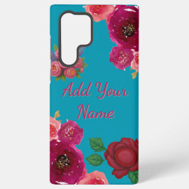 Teal Bloemige Aangepaste Naam Samsung Galaxy Hoesje