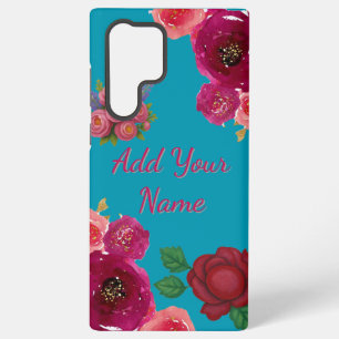 Teal Bloemige Aangepaste Naam Samsung Galaxy Hoesje