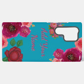 Teal Bloemige Aangepaste Naam Samsung Galaxy Hoesje (Achterkant horizontaal)