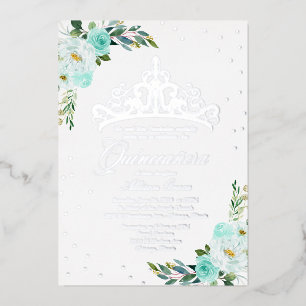 Teal Bloemige Quinceanera Folie Uitnodiging