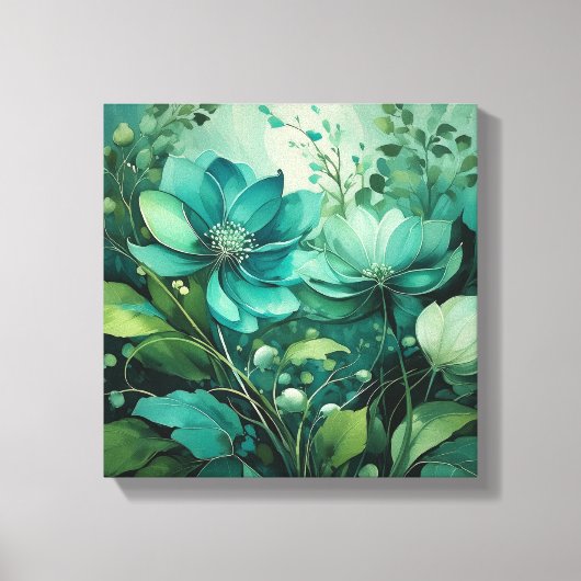Teal Bloesems: Minimalistische Boho Elegantie Canvas Afdruk (Voorkant)