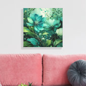 Teal Bloesems: Minimalistische Boho Elegantie Canvas Afdruk (Insitu (Woonkamer))