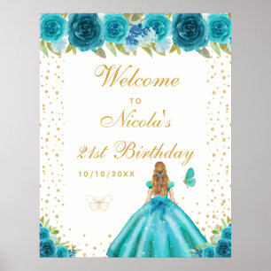 Teal Blond Haar Meisje Verjaardagsfeest Welkom Poster
