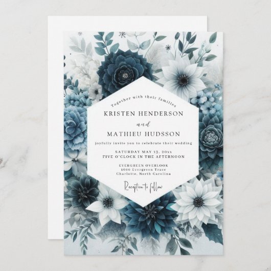 Teal Bloom Botanical Romance Wedding Kaart (Voorkant / Achterkant)
