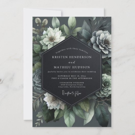 Teal Bloom Bruiloft Kaart (Voorkant)